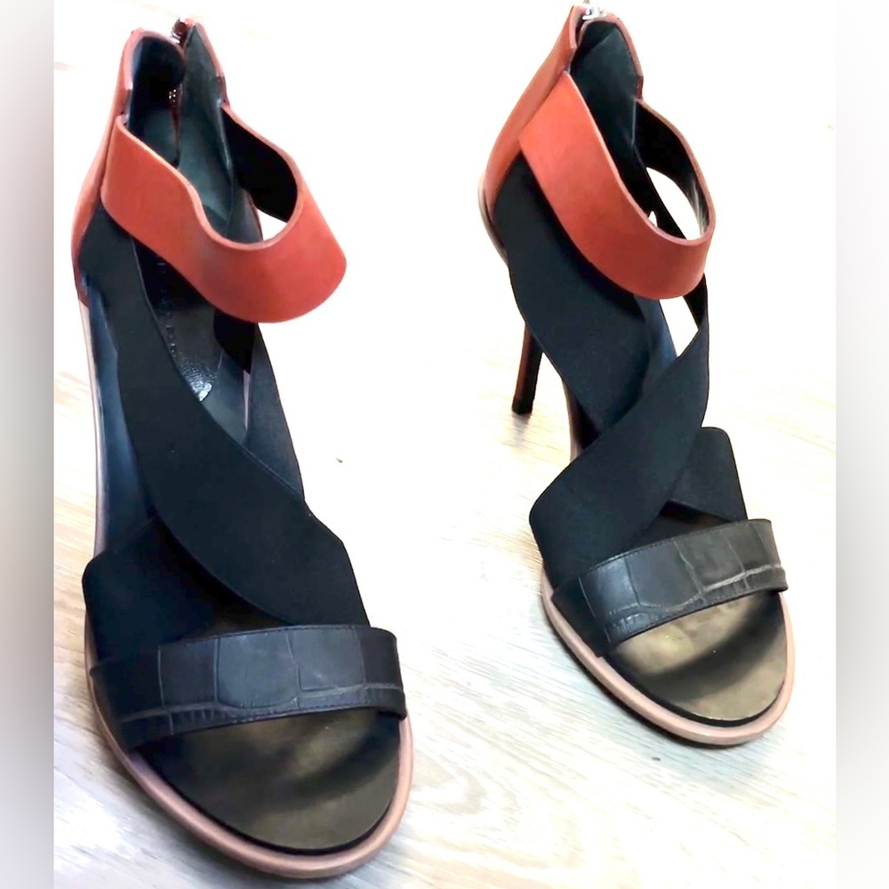 BALENCIAGA Neoprene Leather Crisscross Sandals Open Toe Red Black 6.5 $1000